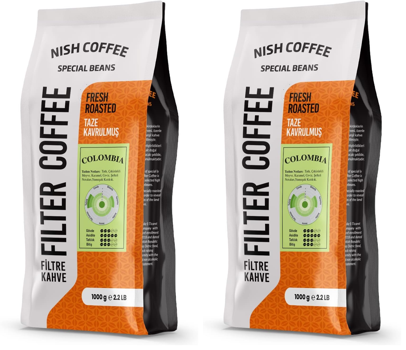 Nish Filtre Kahve Colombia 1 Kg-Öğütülmüş (2 paketi)