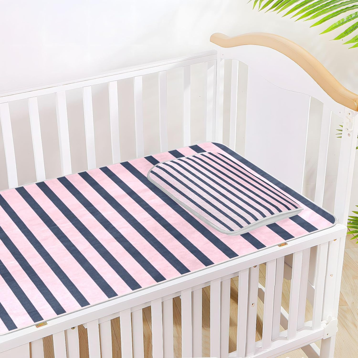 Black and Lavender Stripes Cooling Baby Waterproof Crib Mattress pad 28" x 52" Absorbent Pee Pads for Baby&Toddler