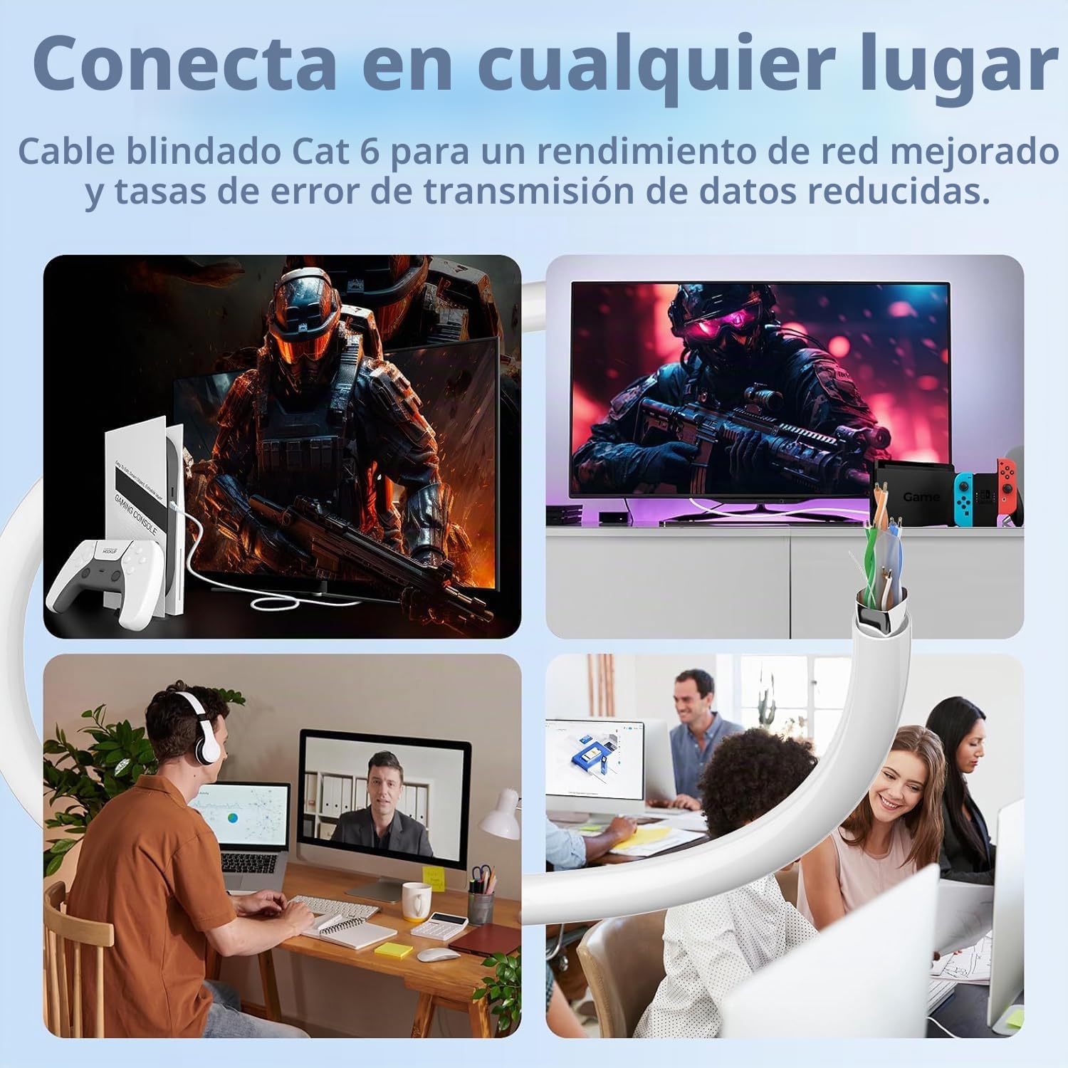 ikbc Cable Ethernet 100 Metros, Cat 6 Cable de Red FTP Blindado Cable RJ45 100m Alta Velocidad, Gigabit Cable LAN 100m Cable Internet Blanco 23AWG, Exterior Interior Cable de Instalación Anti-jamming
