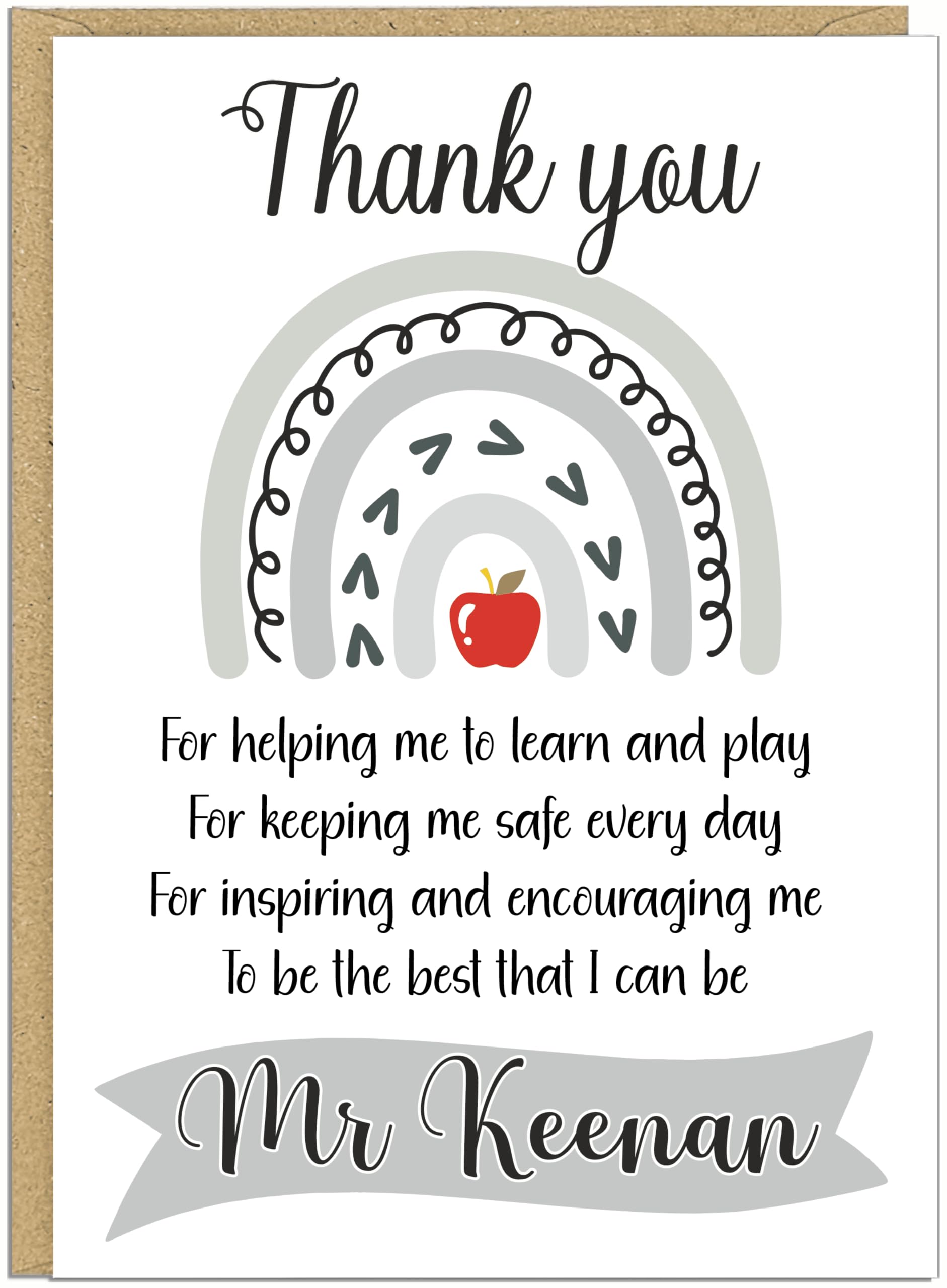 Personalised Rainbow Teacher Cards - Thank You for Helping Me Learn & Play Custom Name Banner School Staff Teaching Assistant Appreciation Gift, Design 8
