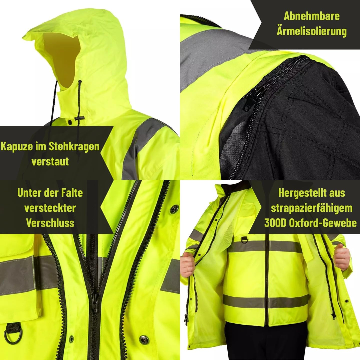 NEO TOOLS Warnschutzhose Schwarz-Gelb – Hohe Sichtbarkeit (Klasse 1) – Robustes Twill-Gewebe, Kniepolstertaschen und Multifunktionstaschen – Für BAU, Straße und Lager