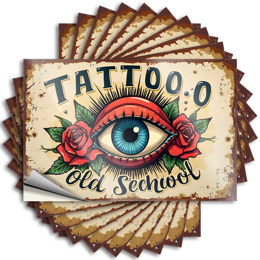 Encouraging, Sticker Window Vintage Tattoo Shop Sign with Eye and Roses | Mold Modern(12X18CM)