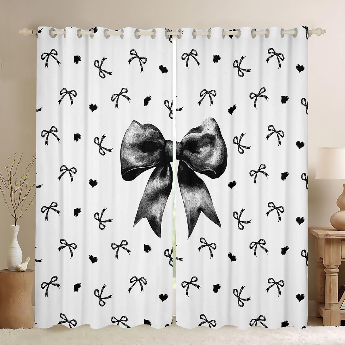 Homewish Czarna muszka, zasłony okienne, 117 x 183 cm, 2 zestawy paneli – , czarne kokardki, zasłony zaciemniające, wstążka księżniczki, muszka, dekoracje okienne, szykowna kokarda do sypialni
