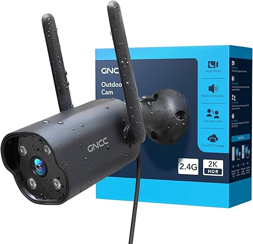 GNCC Cámara de seguridad 2K para exteriores, IP65, resistente a la intemperie, visión nocturna, detección de sonido de movimiento, audio