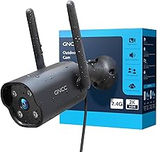 GNCC Telecamera Wi-Fi Esterno Fisso, 2K Videocamera Sorveglianza 2.4GHz, Impermeabile IP65, Visione Notturna 15m, Rilevamento AI, Sirena, Audio Bidirezionale, Grandangolo 110°, Compatibile con Alexa
