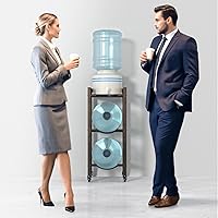 Vista 8 de 3-Tier 5 Gallon Water Jug Holder with Top Shelf – 4 Metal Wheels or Adjustable Feet – Natural Hardwood Water Dispenser Floor Stand – Wooden