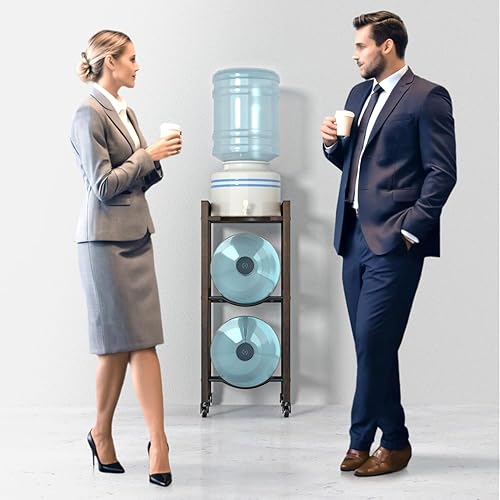 Miniatura 8 de Soporte para jarra de agua de 3 niveles y 5 galones con estante superior, 4 ruedas de metal o pies ajustables, soporte de piso dispensador de agua