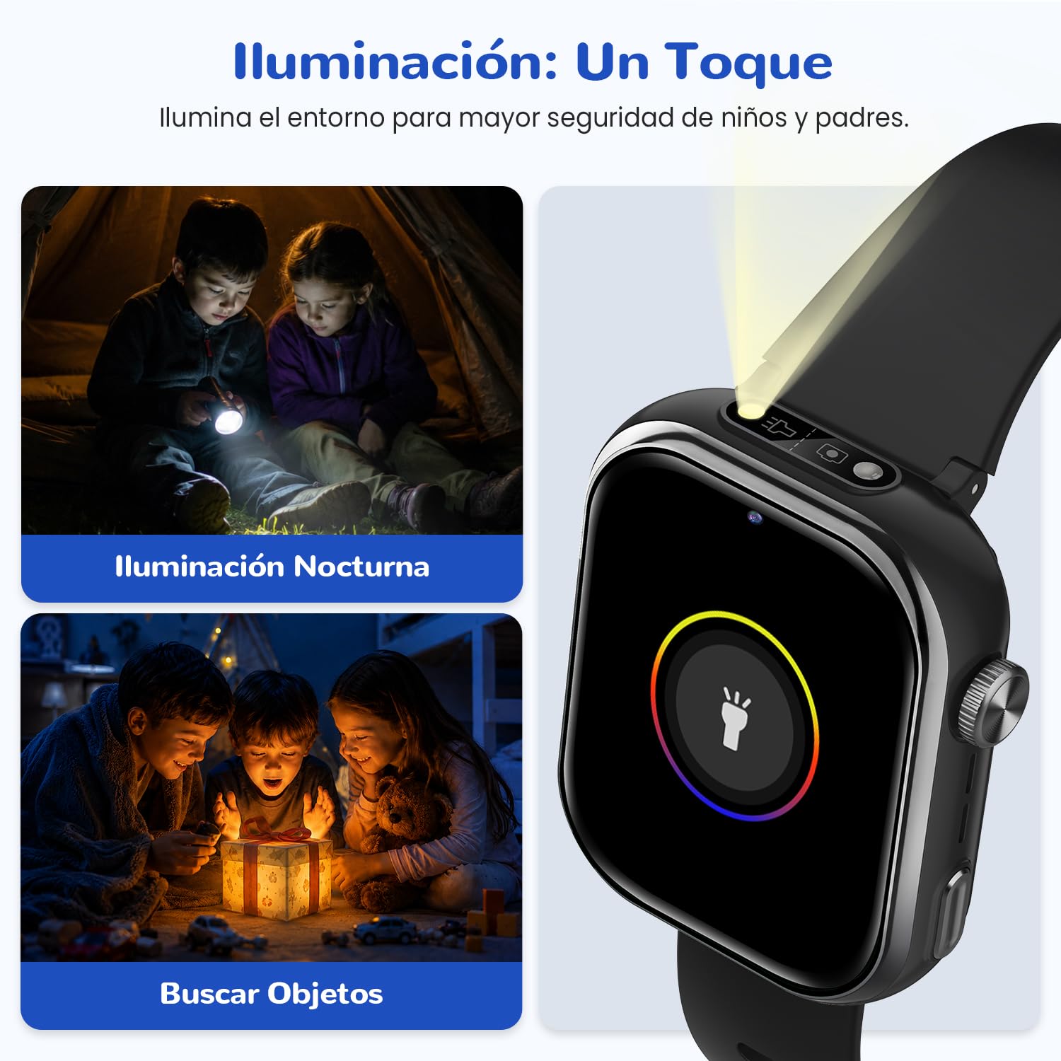 4G Reloj Inteligente Niño con GPS y Llamadas, Doble Cámara, Linterna, Negro