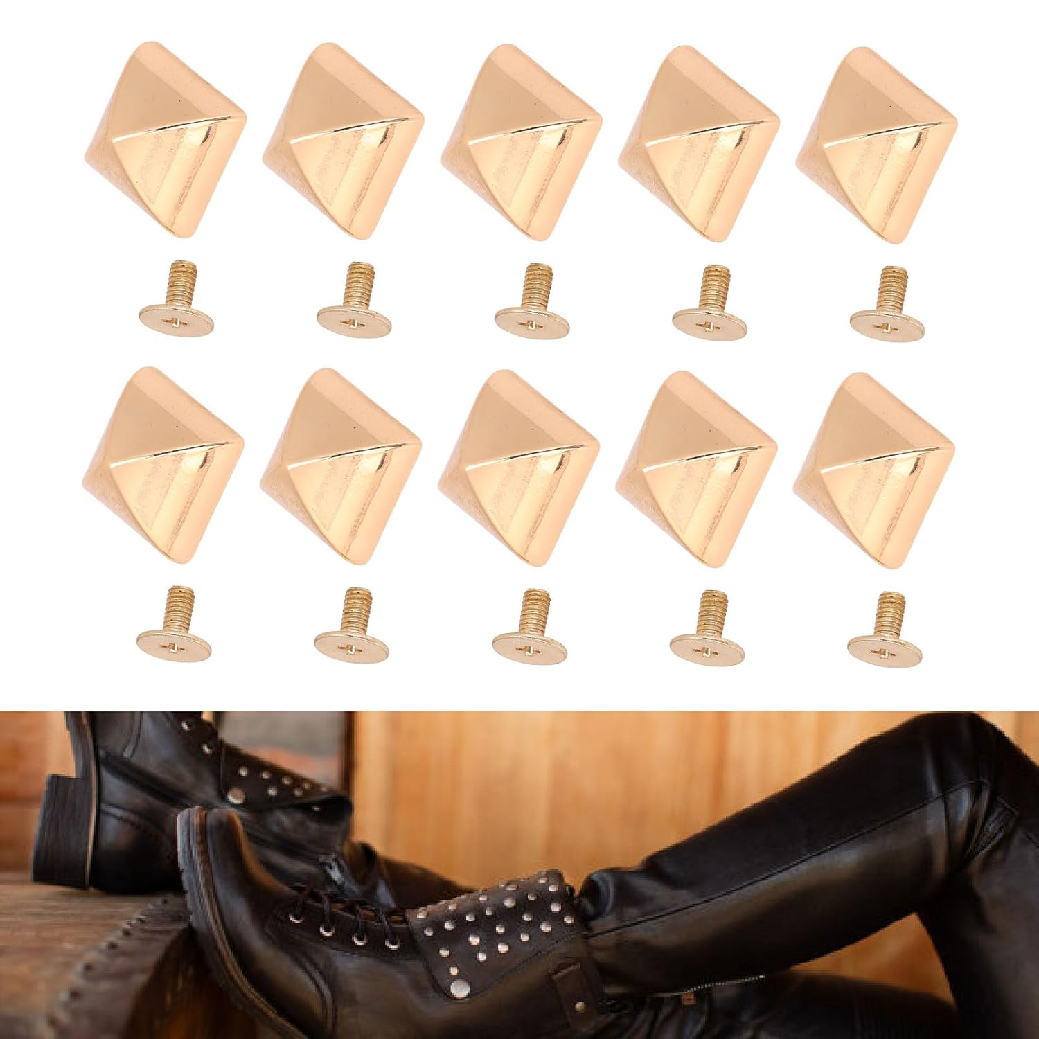 Leather Rivets Kit,Small Screws for Handbags,20 Sets Square Pointed Screw Rivets, Metal Studs Rivets for Decorate and Repair Belts Bags Shoes Purse(Gold)