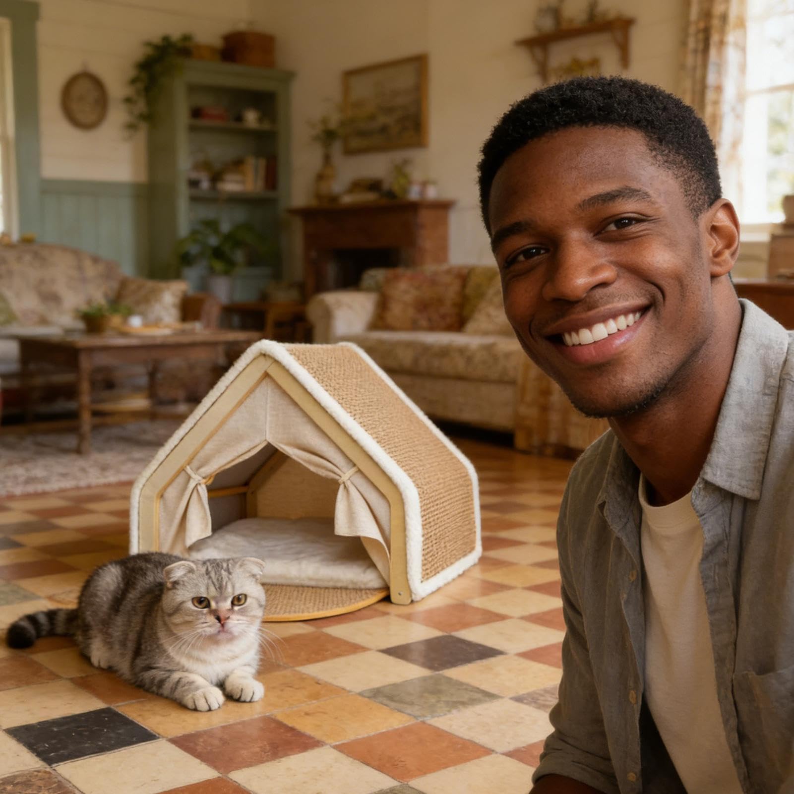 Tenda Cuccia Gatti Casa Riposo e Giochi con Tiragraffi in Sisal | Grande Cuccia Tana Per Gatti Adatta a Casa Interna, Camera da , Stanza Animali, e Pavimento Invernale