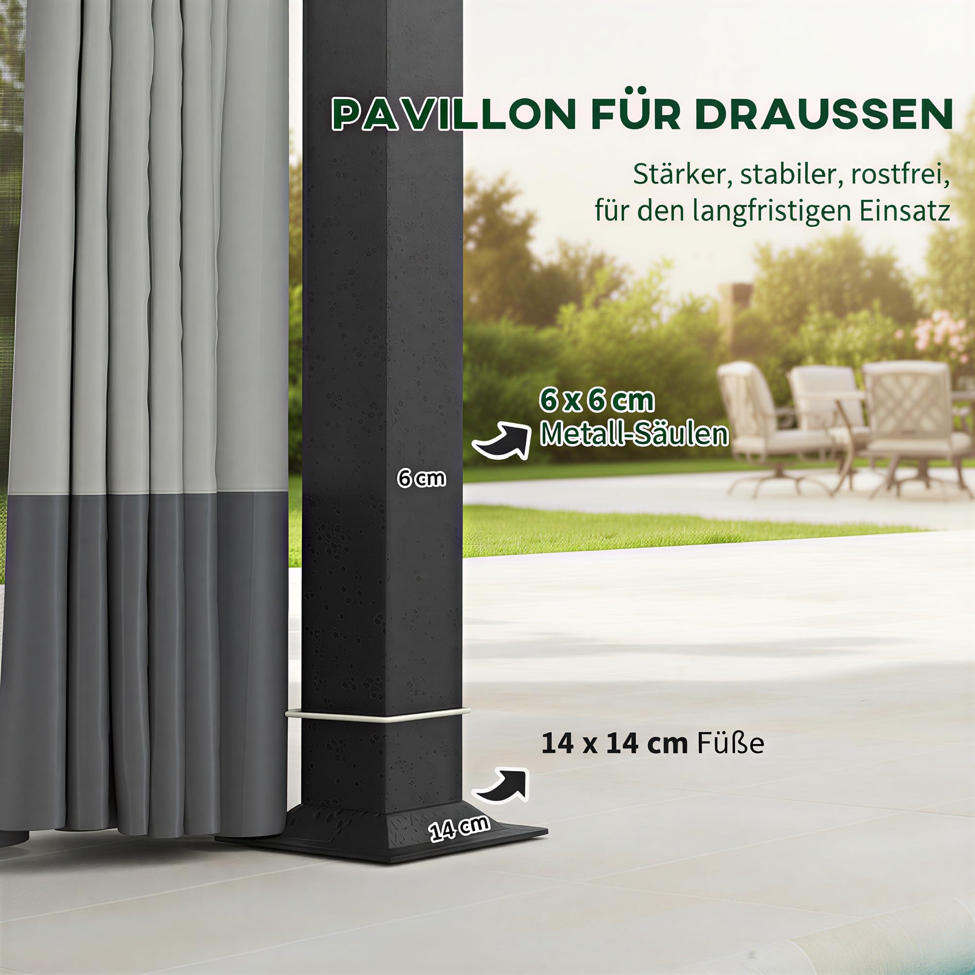 Outsunny Pavillon mit Doppeldach, 4x3,3 m, wasserabweisend und stabil, Winterfest Gartenpavillon aus verzinktem Metall mit Moskitonetz und Seitenteilen, für Garten oder Terrasse, Hellgrau