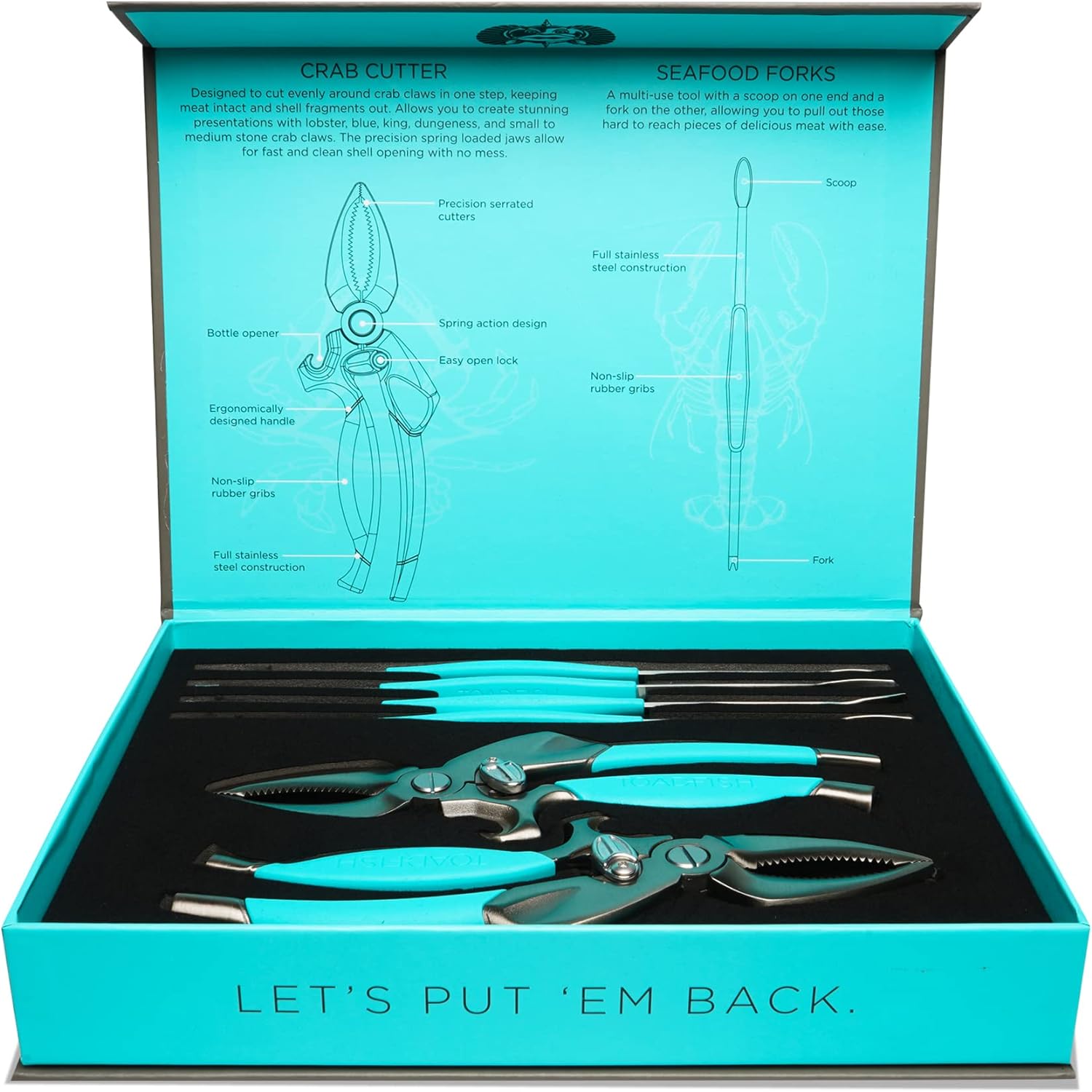 Amazon Toadfish カニ&ロブスターシーフードツールセット カッター付きシェルクラッカー2個 & 多目的フォーク4本