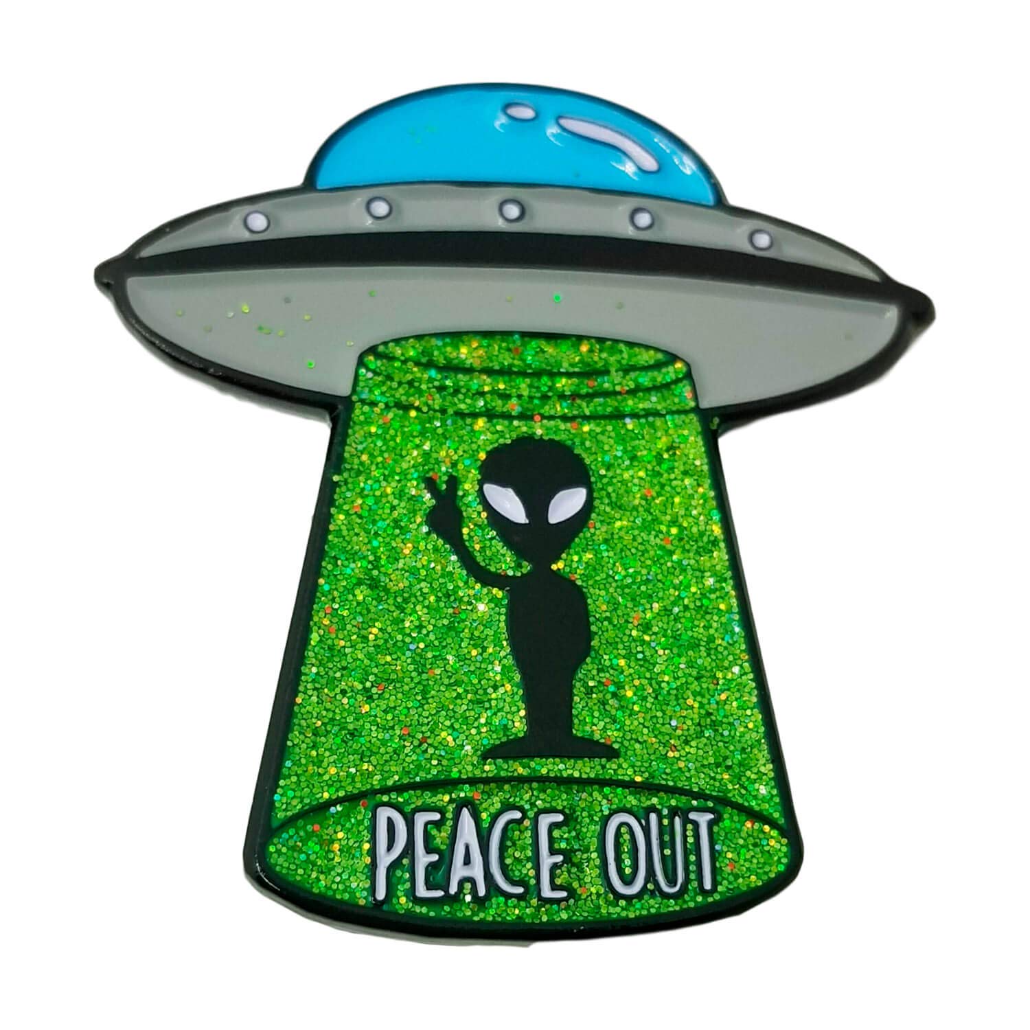 Space Enamel lapel Pin Alien UFO glitter funny for backpacks, jackets and more