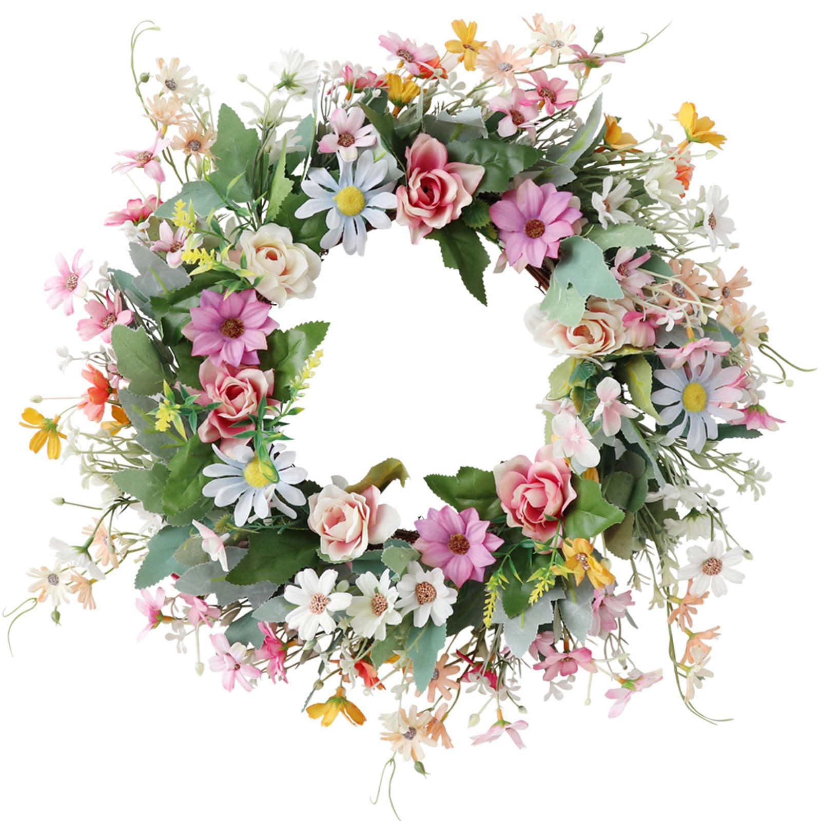 NVOQILIN 17.7Inch Spring Flower Wreath for Front Door Artificial Wreath for Door Wall Farm Decoration