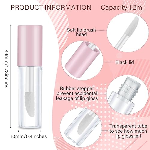 Miniatura 2 de Patelai 100 unidades de 0.0 fl oz de tubo de brillo de labios transparente de 0.04 onzas líquidas rellenables vacíos para bálsamo labial para