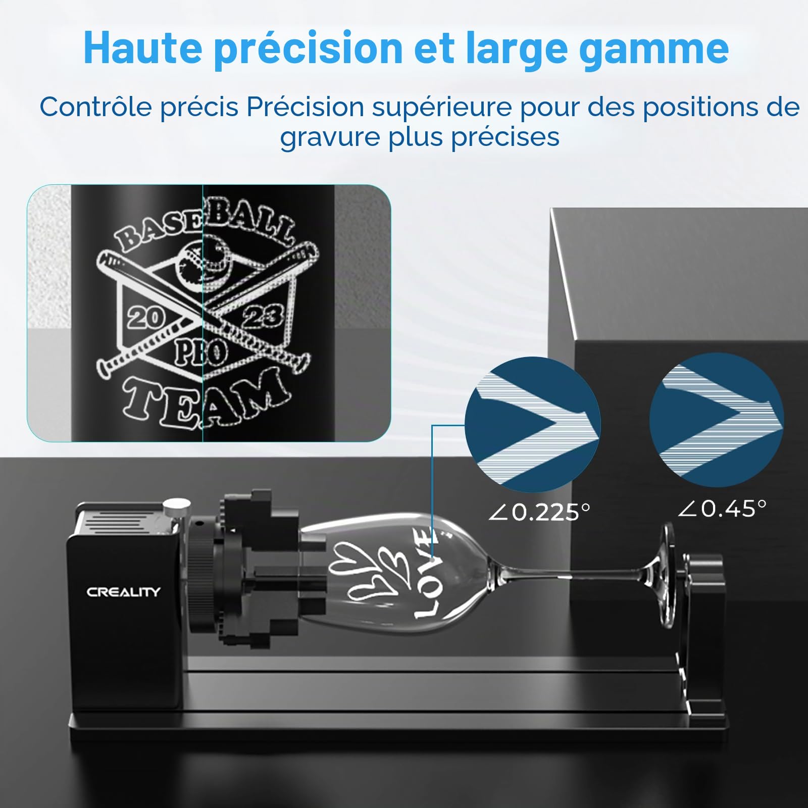 Creality Galet rotatif laser, mandrin rotatif sur axe Y pour graveur Falcon, kit rotatif Pro avec mâchoire 3 en 1 et module adapté pour la gravure d'objets cylindriques, verres à vin, gobelets, bagues