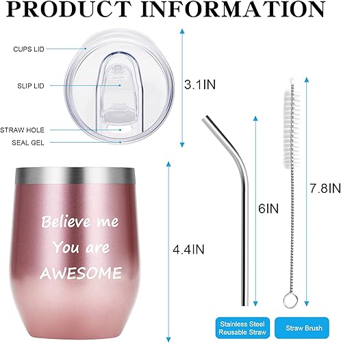 Miniatura 2 de Vaso de vino con tapa y pajilla, taza de café al vacío, regalos para mujeres, hombres, mamá, papá, empleado, regalos del día de la madre para mamá,