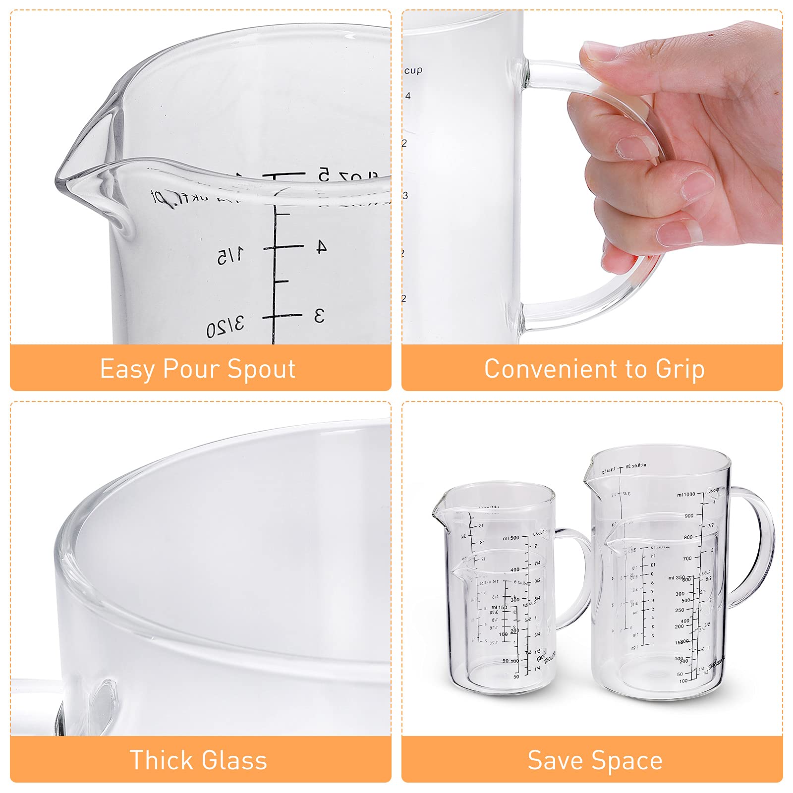 Glass Measuring Cups Set, Liquid Measuring Cups with Spout and Handle