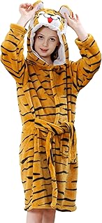 MICHLEY Unisex Boys Girls Hooded Bathrobe Soft Fuzzy Toddler Cartoon Robe Animal Plush Sleepwear for Kids 3-13 Years