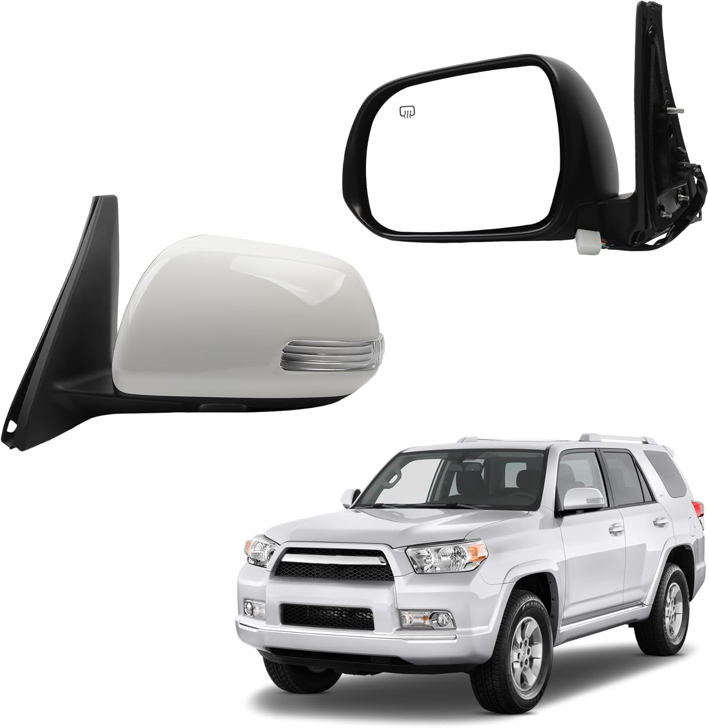 Dasbecan Left Driver Side Mirror Compatible with 2010-2013 Toyota 4runner with Power Heated Glass, Manual Folding, Turn Signal, Puddle Light, White Cover Replace# TO1320263 (9Pins)