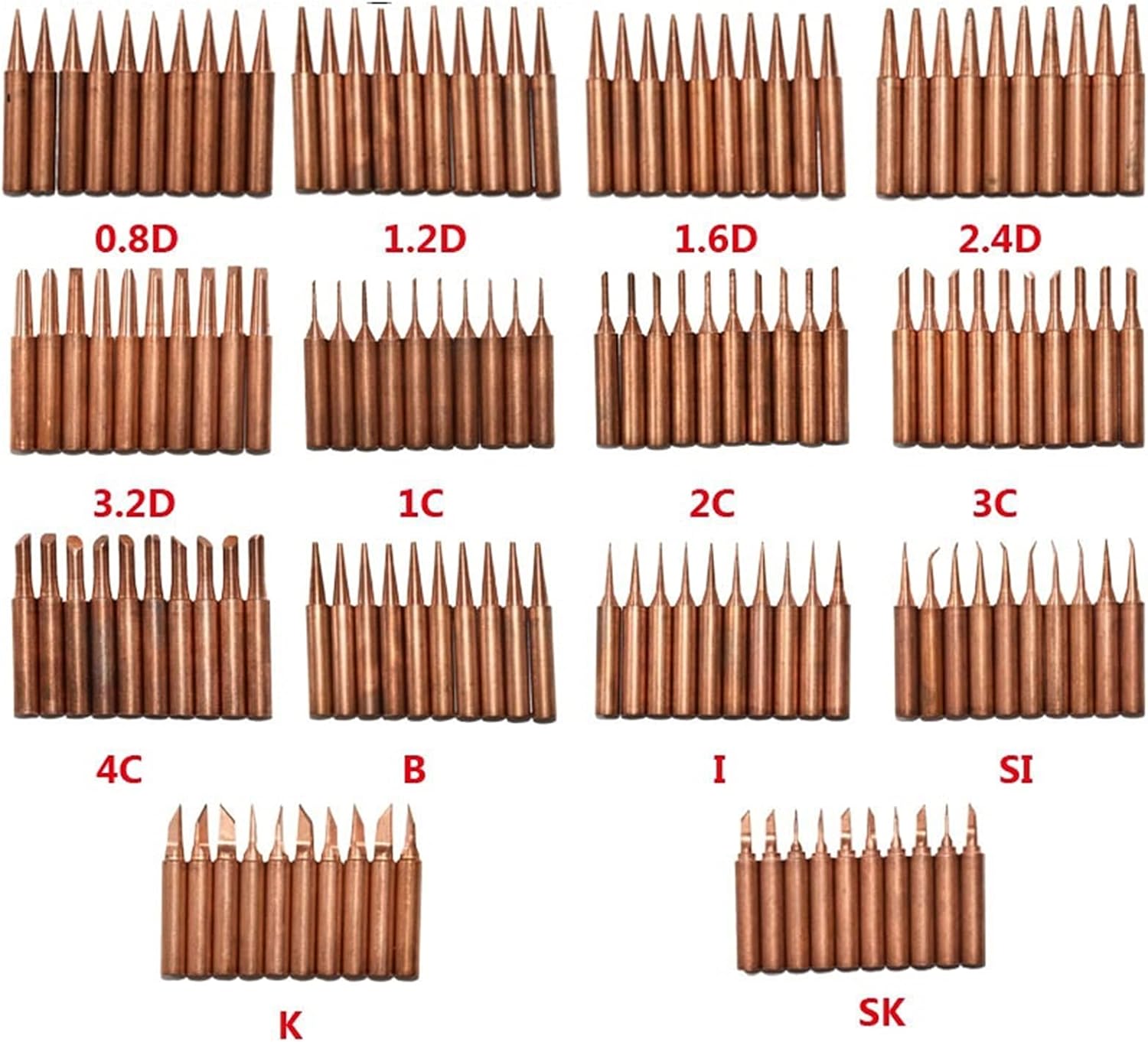 Xianglaa-Soldering Iron Tip 15kinds, Diamagnetic, 900M-T, Copper Soldering Iron Tip, Lead-Free Solder Tip Easy to Replace (Welding Tip Specification : 10PCS 1C)