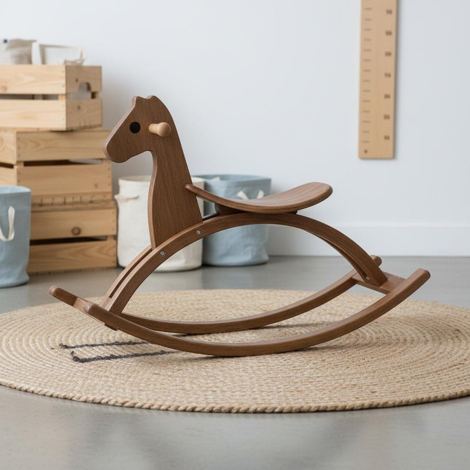 Kinder Pferd Holz Schaukelpferd Spielzeug Schaukel Tier aus Gummibaum mit Sanfter Funktion Und Abgerundeten Kanten für Kleinkinder Spielzimmer Zuhause, Natural Wood