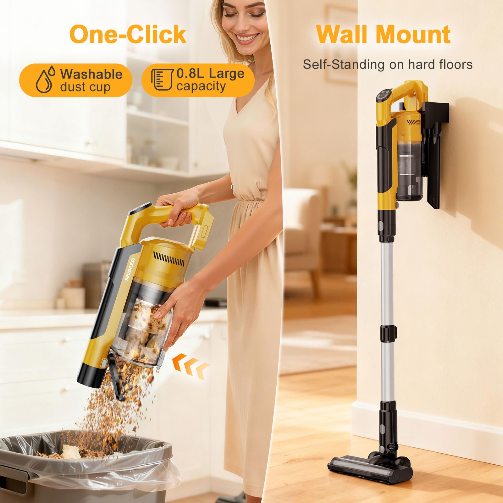 60KPa/700W/70Min Aspirapolvere Senza Fili compatibile per Batteria Dewalt 20V(batterie non incluse) Scopa Elettrica Senza Fili Verticale Antigroviglio con LED, per Pavimenti/Tappeti/Peli Animali