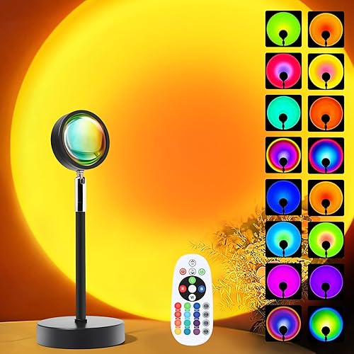 Proyector de lámpara de puesta de sol, luces LED de proyección de arco iris con control remoto, 16 colores multicolor cambiantes, luz nocturna LED,