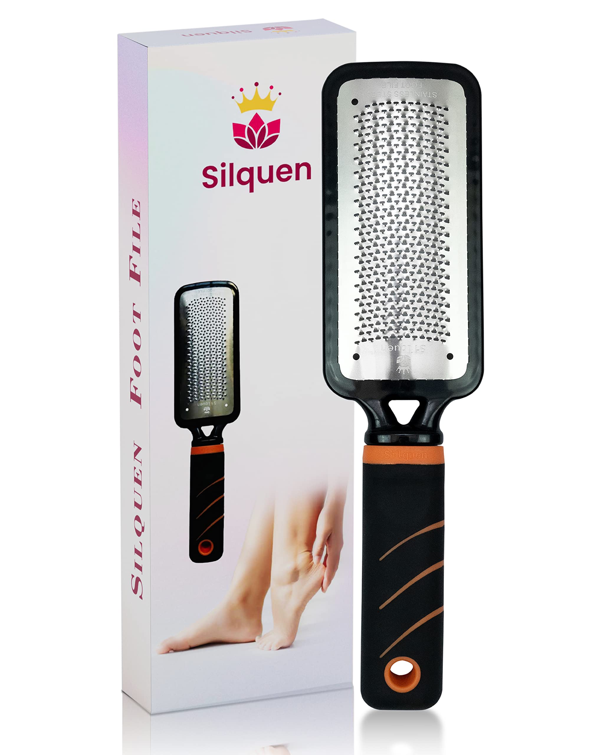 SilquenPack of 1 Professional Pedicure Foot File of Good Plastic and Steel Grades, Remove Callus, Hard Skin Remover, Double-Sided Exfoliator-Scrubber, Easy to Use with Ergonomic Grip
