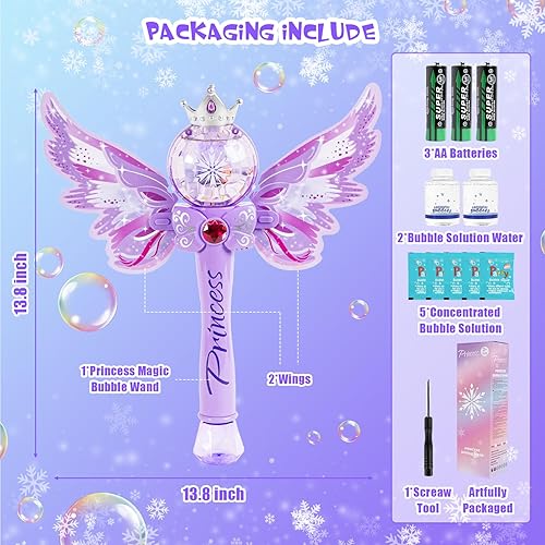 Miniatura 6 de Magic Princess - Varita de burbujas para niños, soplador automático de burbujas con luz y música, regalo de fiesta de cumpleaños para niños de 3, 4,