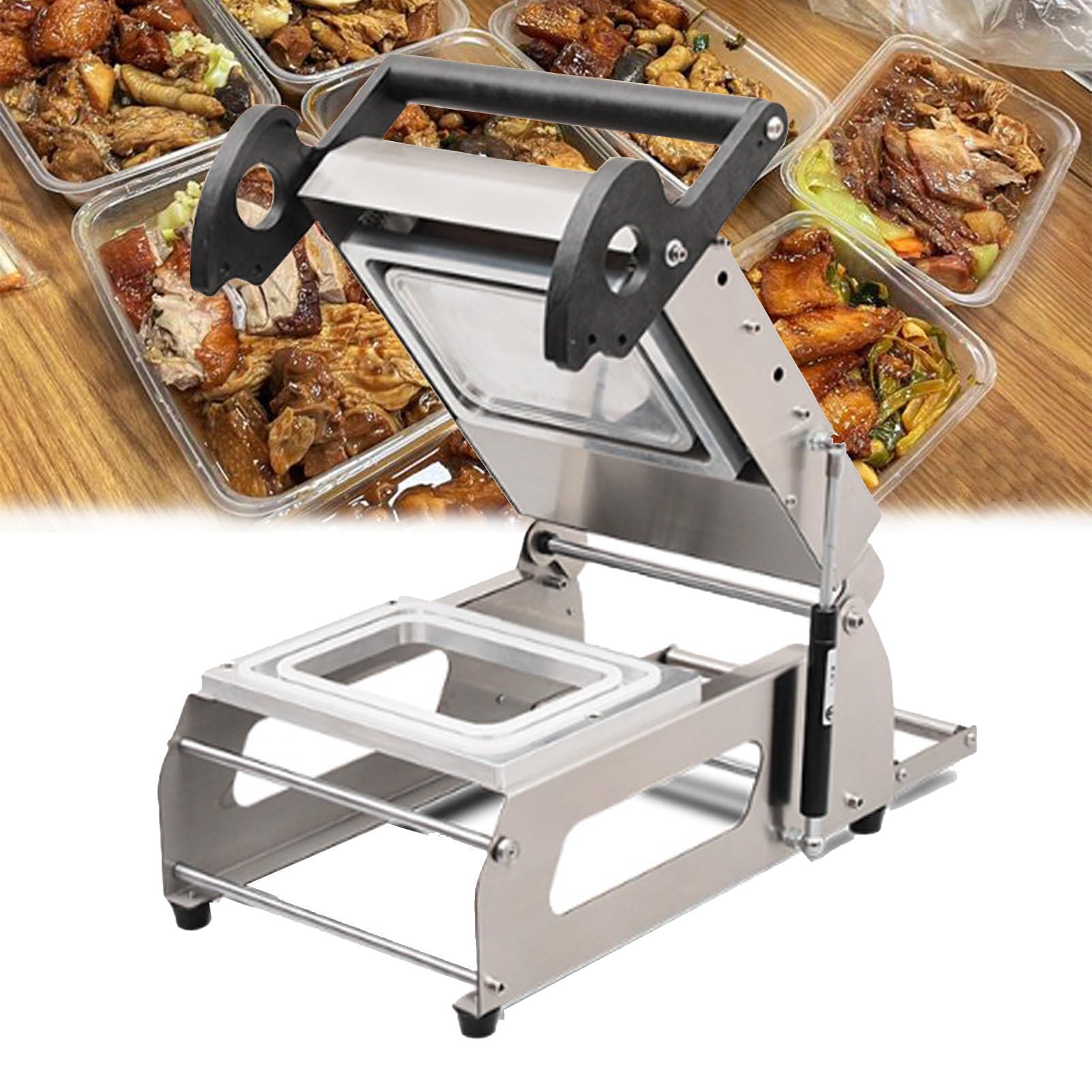 Sigillatrice Manuale Per Vassoi Alimentari, Macchina Per Sigillare Alimenti Per Vassoi Commerciali, 7~8 Volte/minuto, Sigillatrice In Acciaio Inossidabile Per Ristoranti E Da Asporto 14 * 14cm