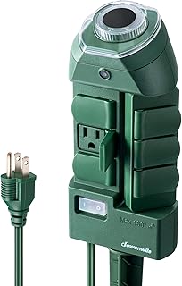 DEWENWILS Outdoor Power Strip Timer with Photocell, Yard Stake Timer Dusk to Dawn, Weatherproof Countdown Light Timer, 6 Outlets 10ft Cord for Outdoor Lights, Halloween Decor, 1875W/15A UL Listed