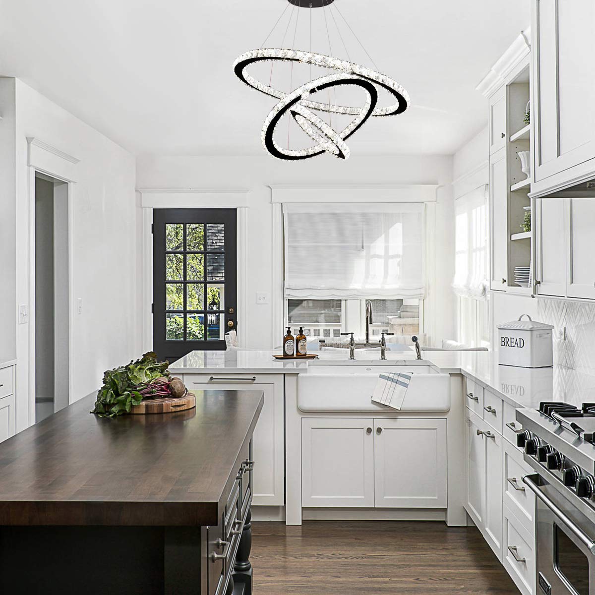 Garwarm Crystal Chandelier, Modern LED Pendant Light DIY Adjustable