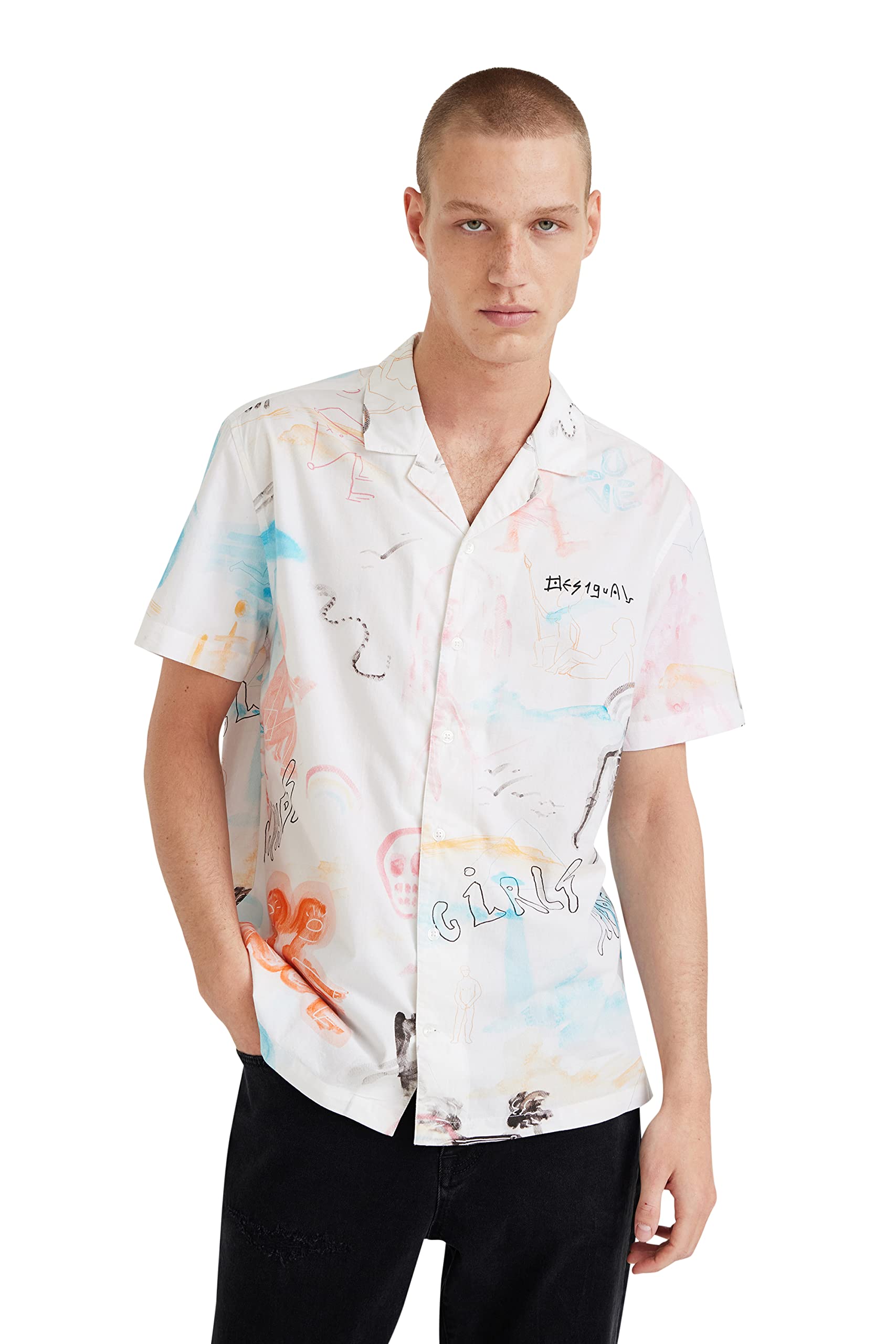 Desigual Camiseta para Hombre, Blanco, XXL