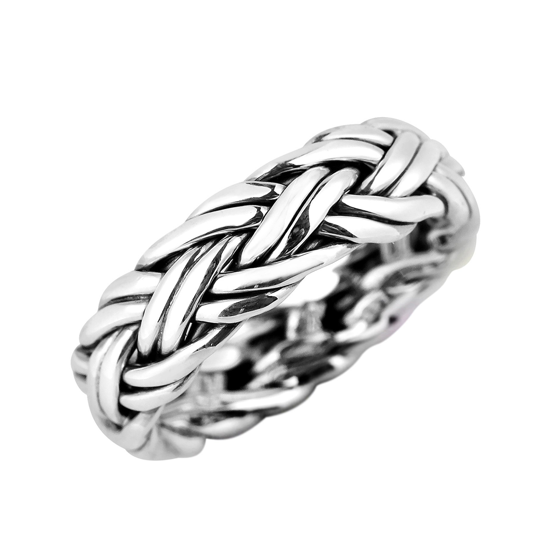 AeraVida Hand Crafted Woven Braid 7 mm Band Sterling Silver Ring | Handcrafted Sterling Silver Rings | Woven Rings for Women | Comfort Fit US Sizes 6-13