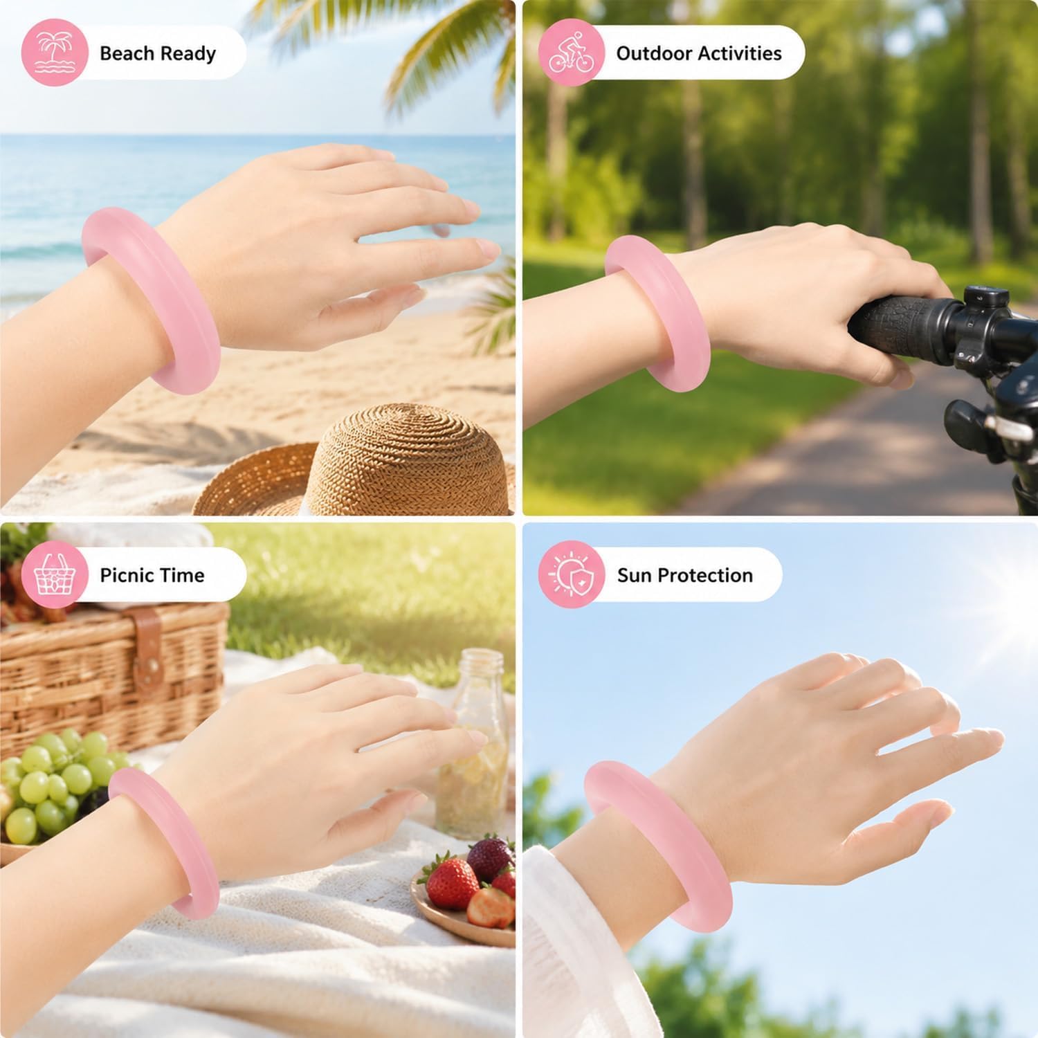 Wiederverwendbares kühlendes Handgelenk-Armband, mehrfarbig, auslaufsicher, TPU-Kühl-Handgelenkring, geeignet für Sommer-Wärmeentlastung, Sport, Arbeit im Freien und Reisen, Camping, Weiß, 4 Stück