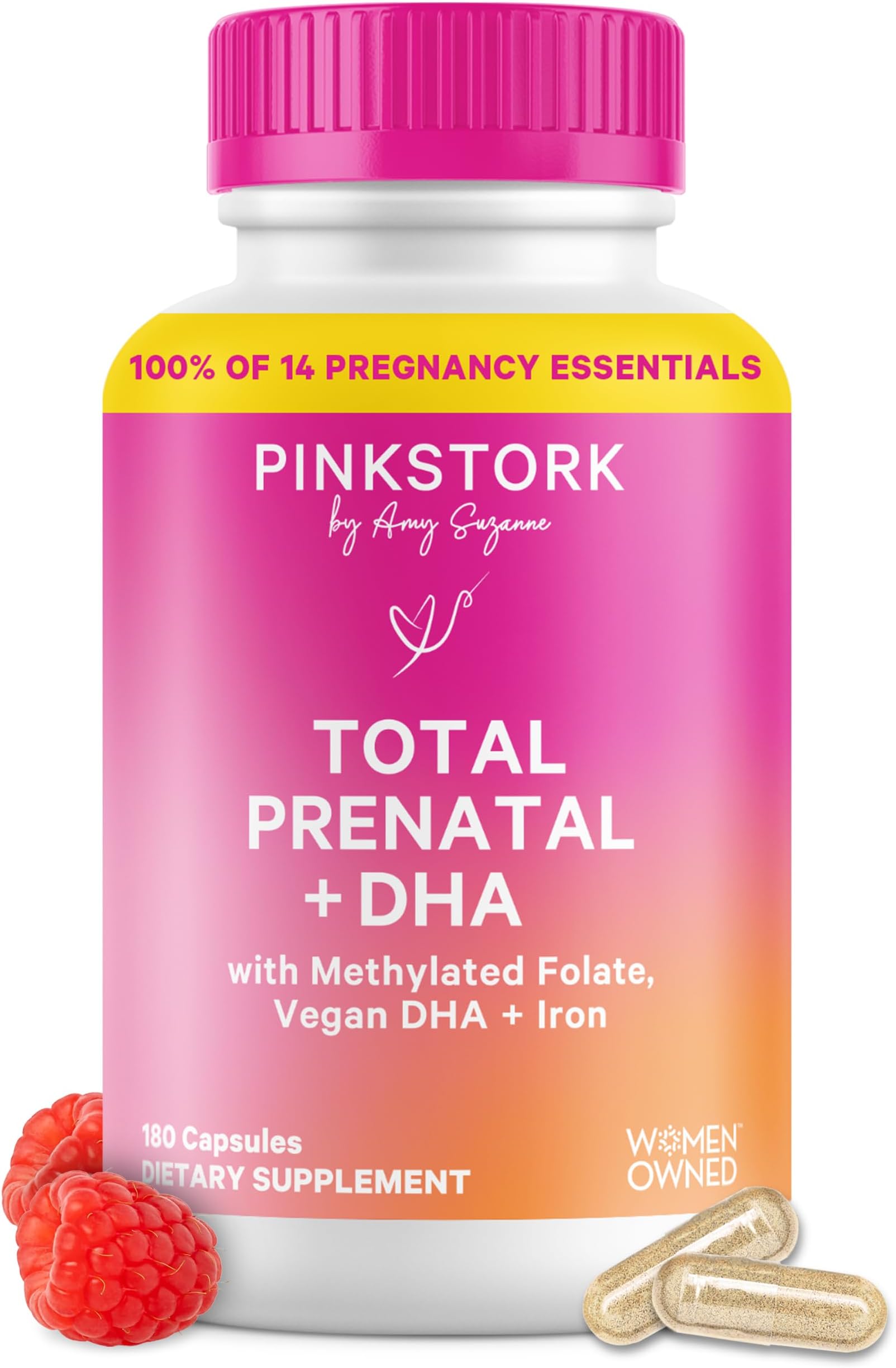 Total Prenatal Vitamins with DHA, Folate, and Iron, 3 Month Supply to Help Support Fetal Development, Pregnancy Must Haves - 180 Capsules