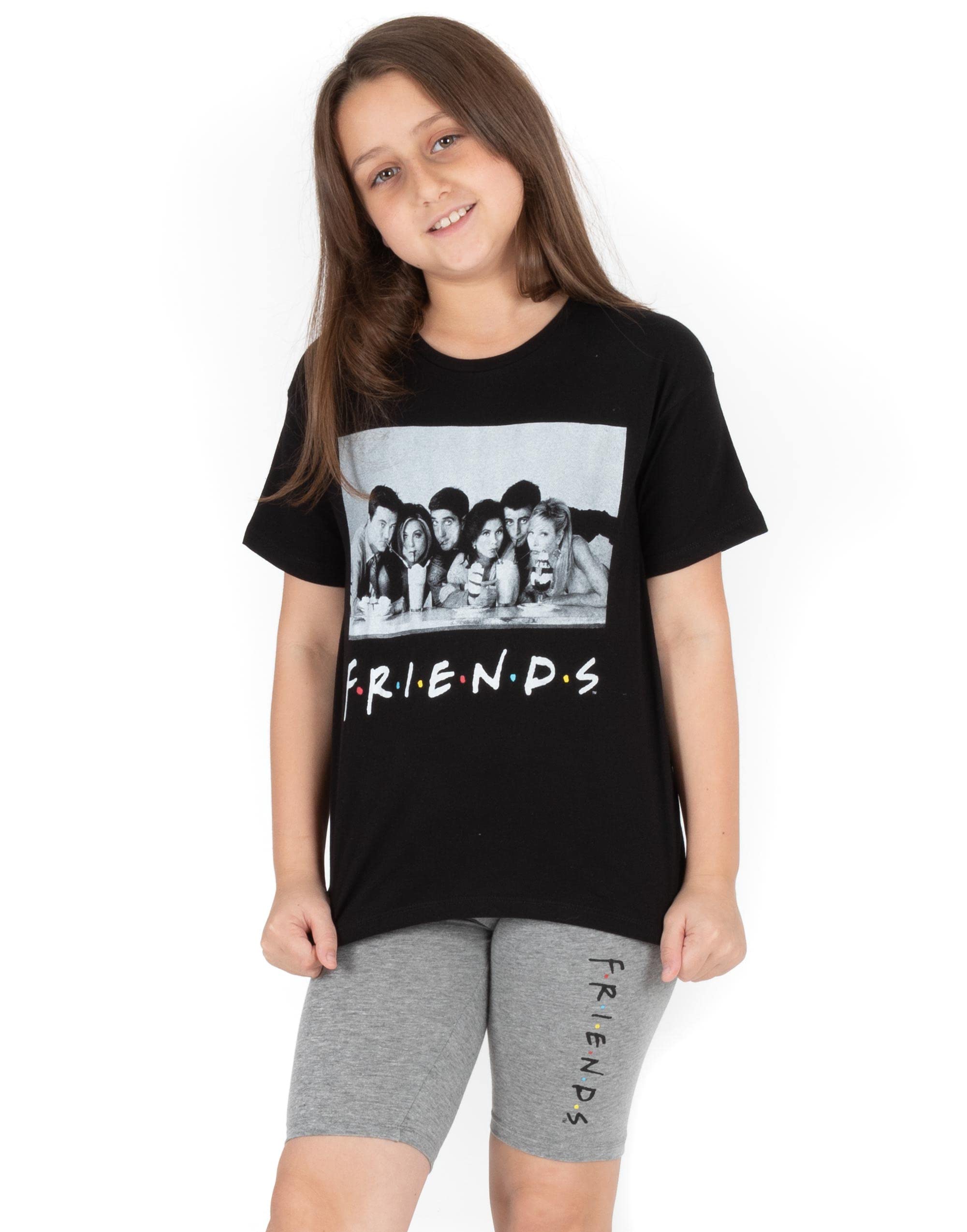Friends (11-12 Years) Short Sleeve Cycling Short Pyjama Set (Girls Black)