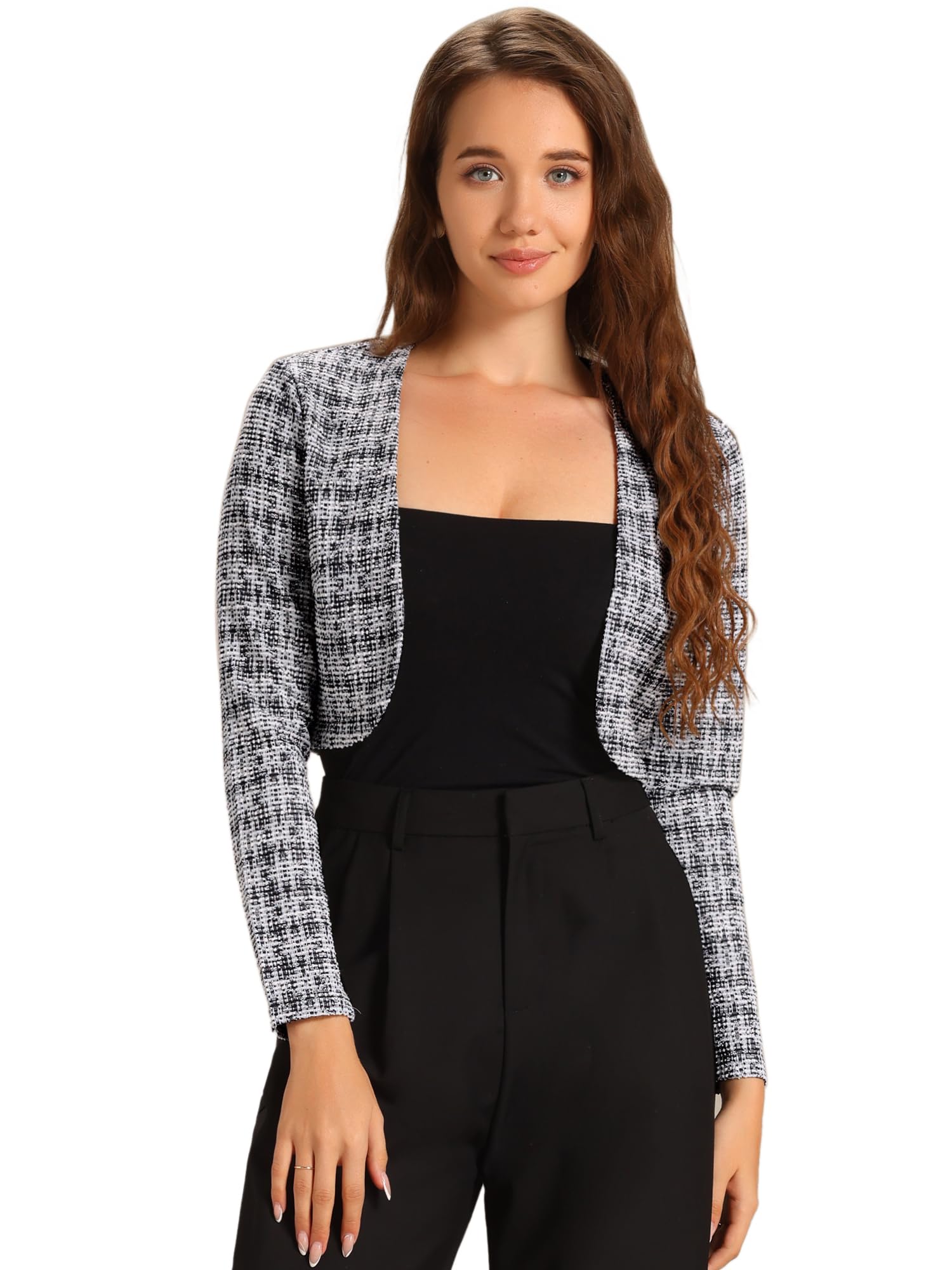 Allegra K Cropped Cardigan for Women's Vintage Bolero Tweed Open Front Cardigans Shrugs