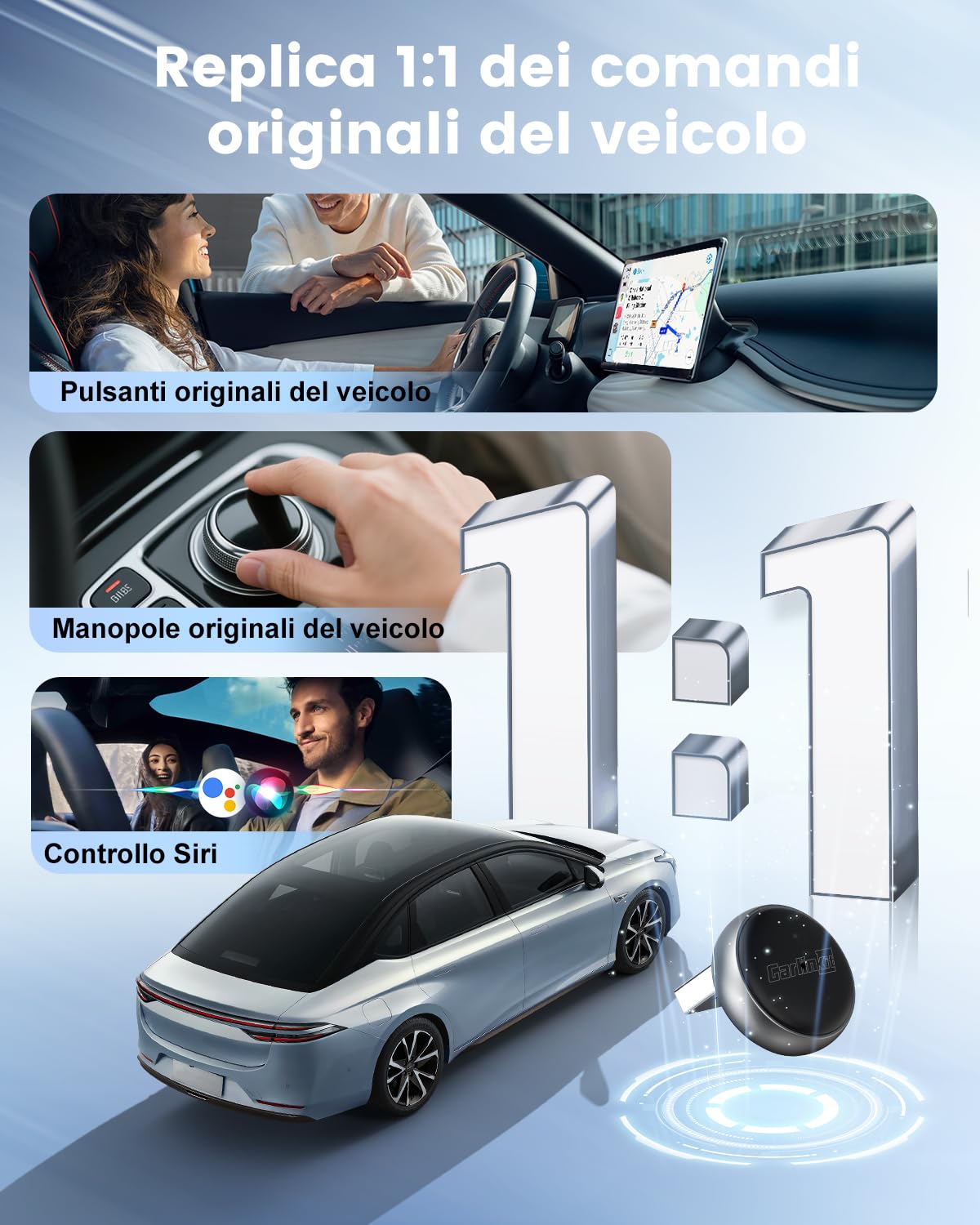 CarlinKit Adattatore wireless MINI-Ultra 3 - Converte CarPlay/Android Auto cablato in wireless, Plug-and-play, USB/Type-C, aggiornamento OTA