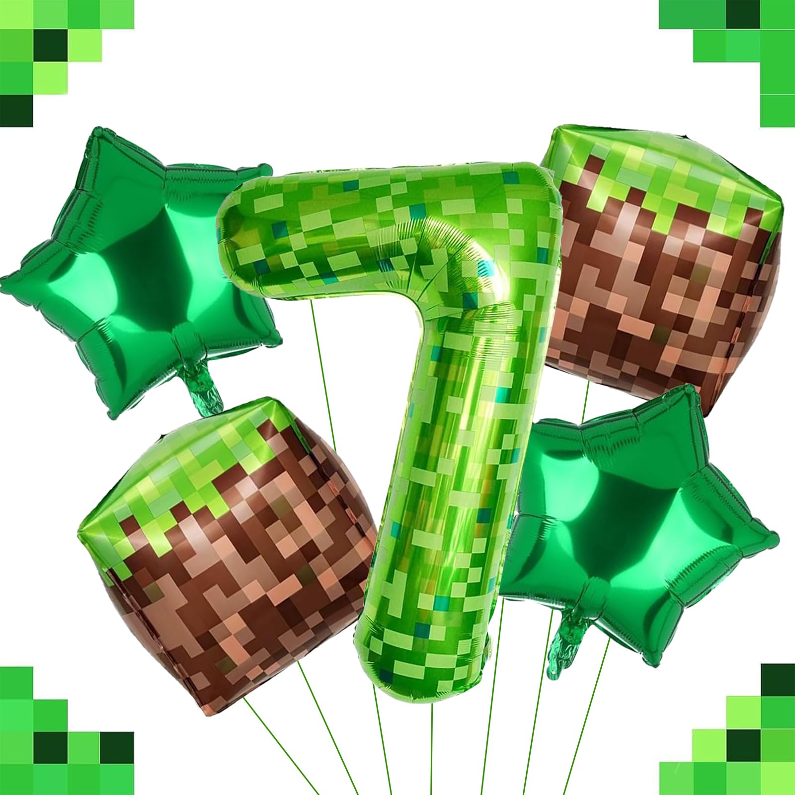 DazzJoy Pixel Geburtstagsdeko 7 Jahre Junge, Pixel Miner Luftballon 7 Jahre Junge, Grün Pixel 40 Zoll Luftballons Zahlen 7, Videospiele Geburtstag 5 Jahre Jungen, Helium Ballon 7 Geburtstag