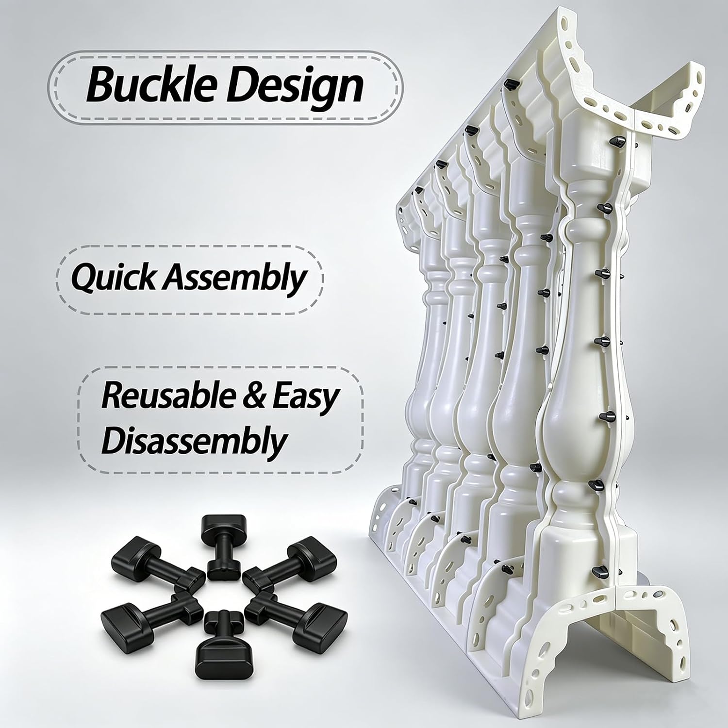 5 Pack Concrete Baluster Molds, 90cm Height Heavy‑Duty Thickened Industrial Grade ABS Casting Balcony Molds, Reusable DIY Cast‑in‑Place Balcony Patio Porch Railing Cement Moulds (Round)