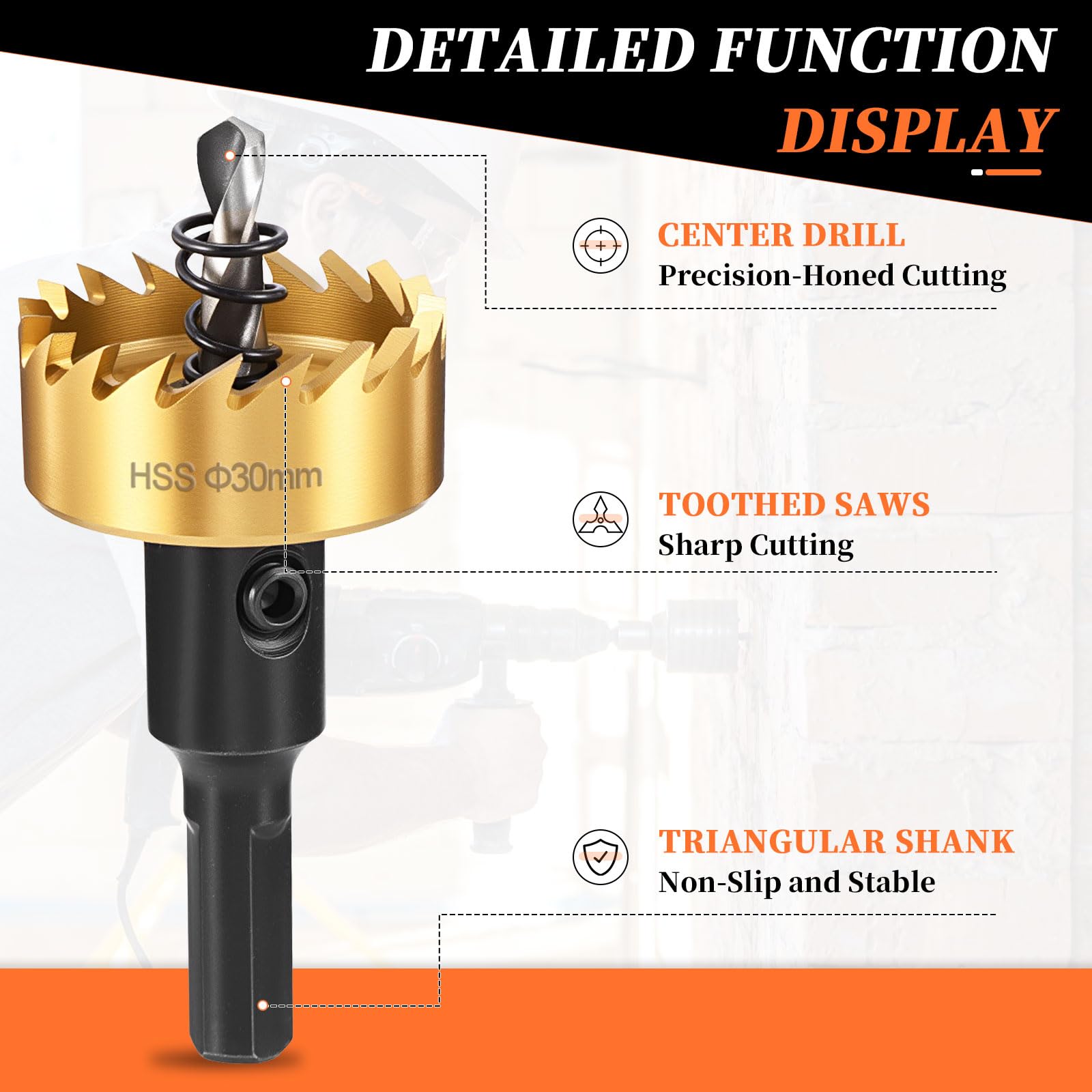 METALLIXITY Hole Saw 30mm (1-3/16"), 4241 High Speed Steel Hole Cutter with Center Drill Bit - Image 3