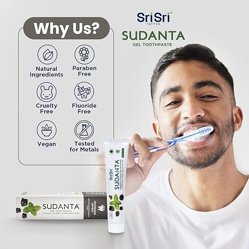 Miniatura 5 de Sri Sri Tattva Sudanta - Gel de pasta de dientes de carbón - SLS, pasta de dientes a base de hierbas sin flúor con neem y hierbas ayurvédicas -