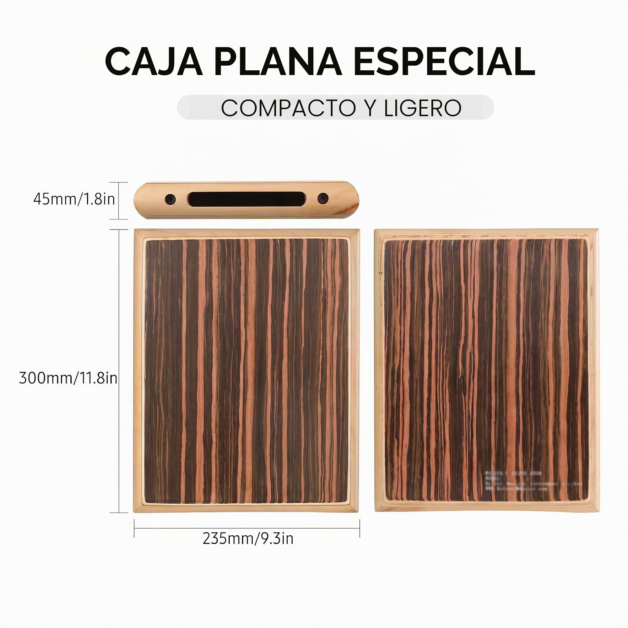 Cajon Box Instrumento de percusión de tambor, 23,5 x 30 x 4,5 cm, caja de percusión de madera de cebra, caja de ritmo con cajones, cuerdas internas ajustables, llave, bols