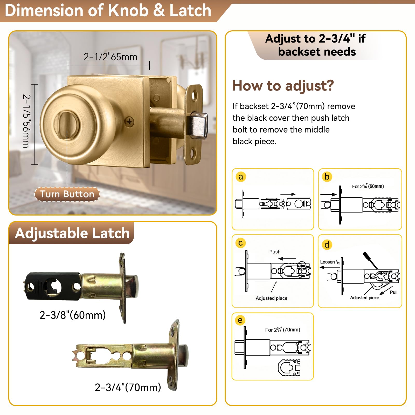 Gold Coastal Door Knobs with Lock - Privacy & Security -2