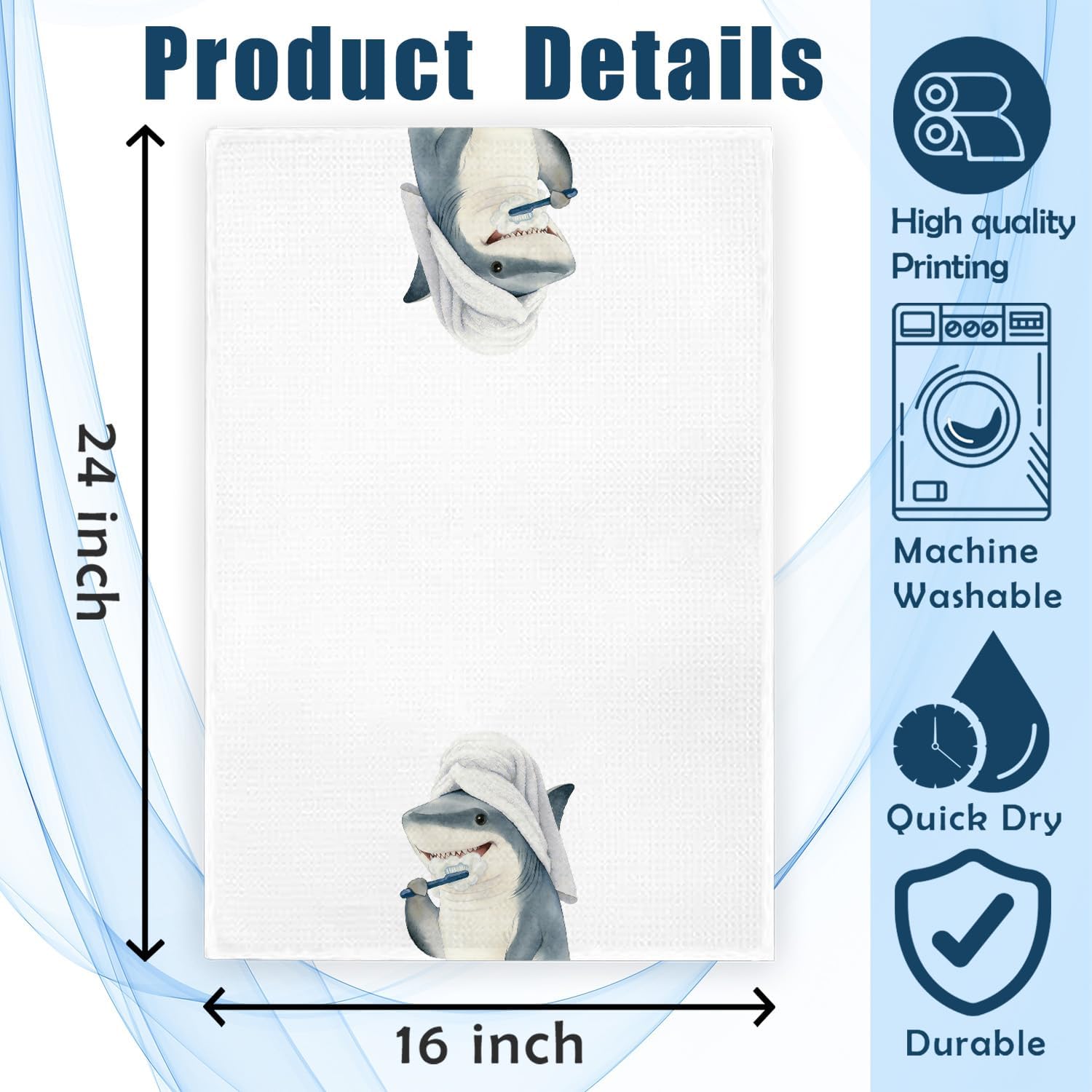 Funny Shark Kids Bathroom Hand Towels 16x24 Inch, Shark Bathroom Decor, Coastal Marine Animal Decorative Hand Towels for Kids Boys Girls Bath Room Washroom Restroom