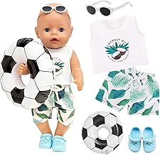 5-teilige Babypuppen Kleidung für 14-16 Zoll große Puppen, Babypuppen Badeanzug Outfit, Badeanzug + Badehose + Schwimmring + Brille + Hausschuhe, Schwimm Puppenkleidung 43 cm, Geschenk für Kinder