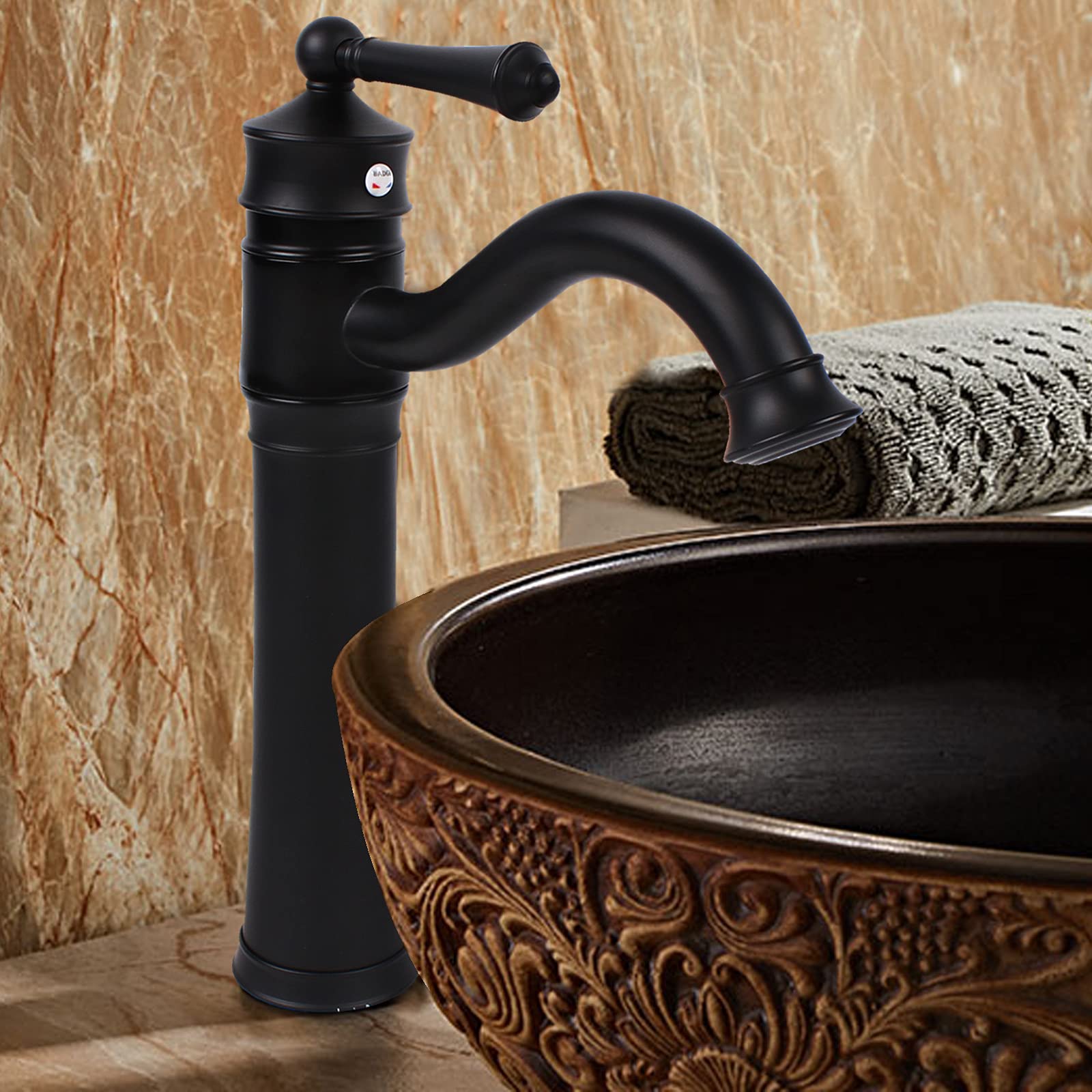 Grifo de cocina, grifo clásico de caño alto, grifo de cobre, grifo monomando para baño, color negro