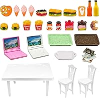 Vista 1 de 30 piezas de alimentos en miniatura, bebidas, computadora portátil, libros, juguetes, casa de muñecas, muebles en miniatura, mesa de plástico, se
